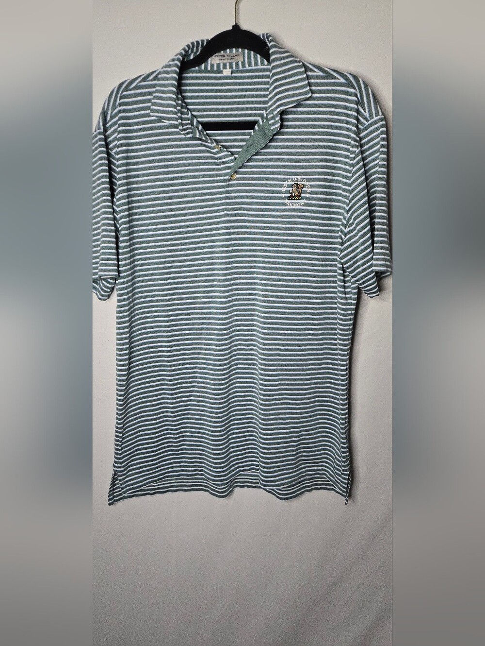 Peter Millar Summer Comfort Striped Green Polo Shirt Embroidered 125th U.S. Open